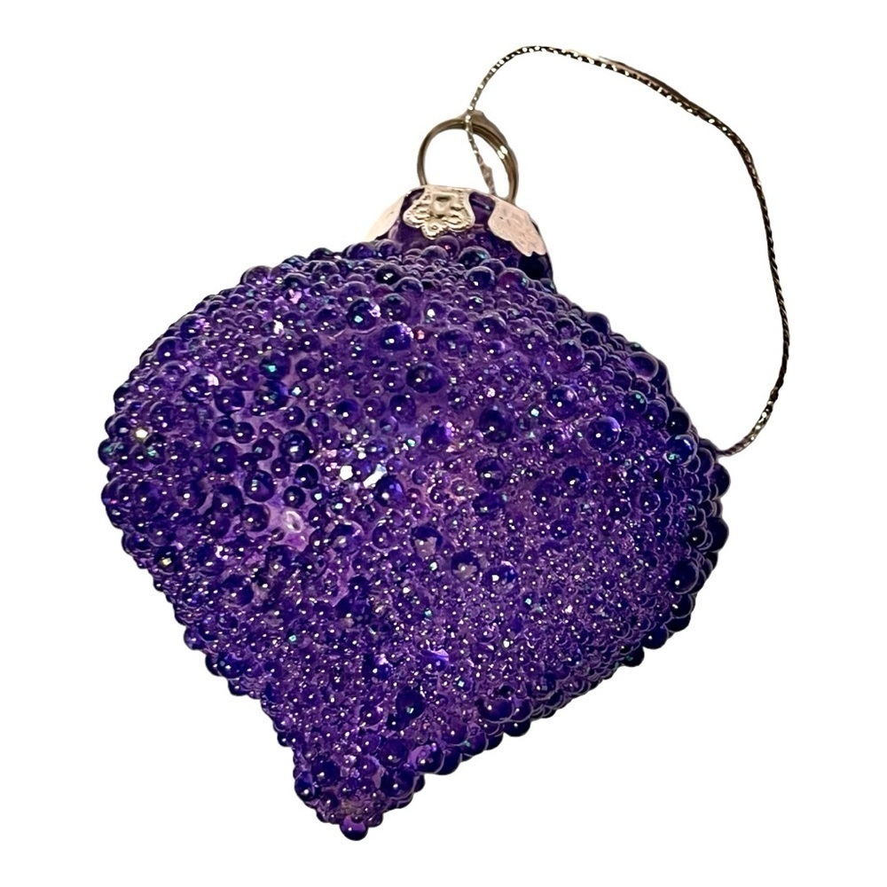 Christmas Vtg glass ornaments applied glass irridescent beads purple 3 shapes. - Picture 3 of 10